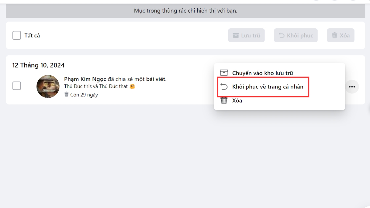 Cách khôi phục bài viết đã xóa trên Facebook trên máy tính - Bước 3