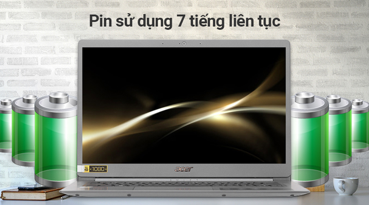 Laptop Acer Swift 5 SF514 53T 740R cũ có viên pin dung lượng lớn cho khả năng sử dụng làm việc lên đến 7 giờ